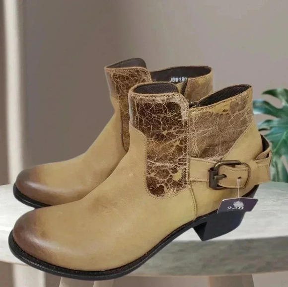 NWT! J.B. Dillion Leather Tan Zipper boots - Picture 3 of 12